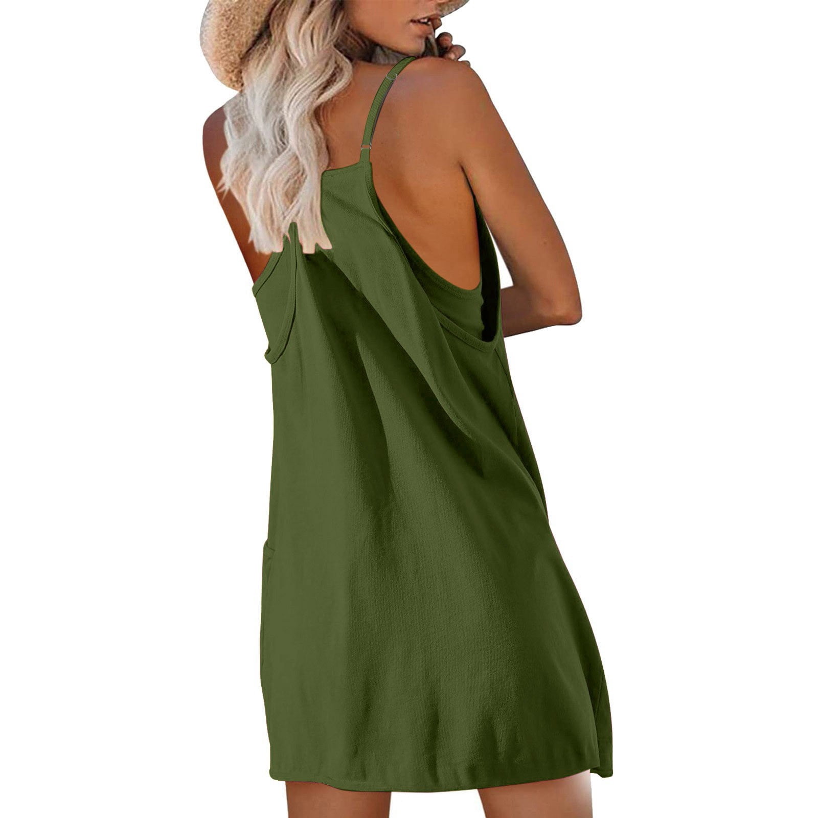 BLVB Womens Athletic Dress Mini Dress Built in Shorts Summer Workout Romper Dress Sleeveless Spaghetti Straps Trendy Outfit