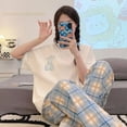 thumbnail image 1 of Conjunto de Pijama de manga corta para Mujer, ropa de dormir de punto a rayas de algodón, elegante, para estar en casa, verano, fresco, 3XL, 1 of 4