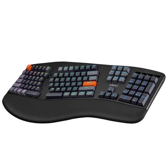 ADESSO EasyTouch 1500 Ergonomic Mechanical Keyboard with Cherry Red Switches Wired Wireless Bluetooth RGB Illuminated Multi OS for Mac VIA Programmable with Copilot AI Hotkey