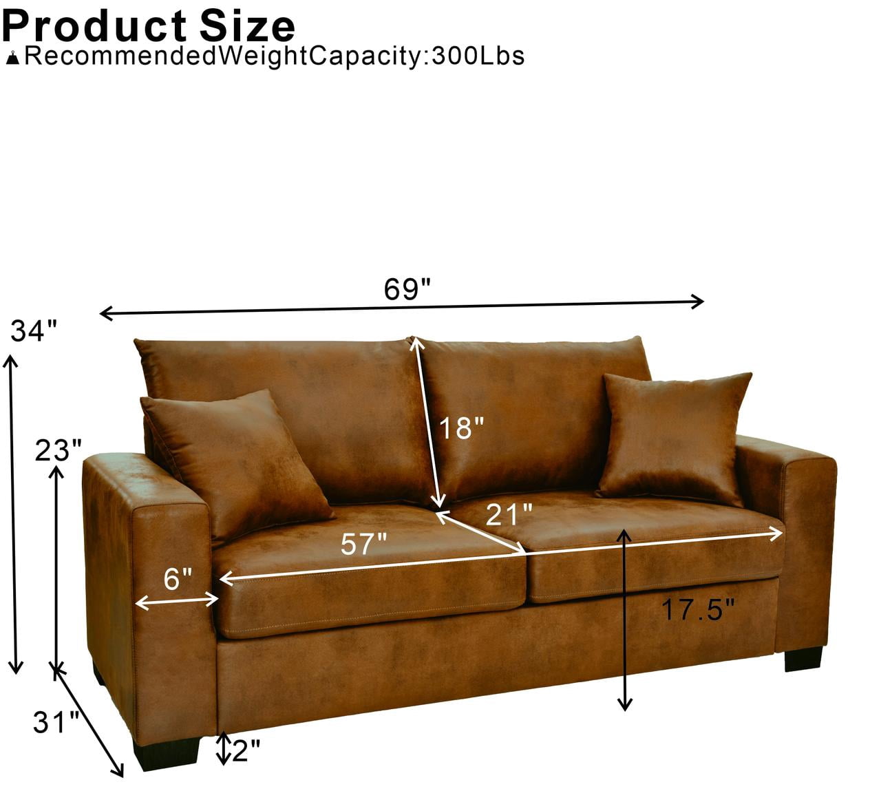Lunale 69" Loveseat Sofa for Small Space, Modern Comfortable 2-Seater Upholstered Couch, Brown Faux Leather
