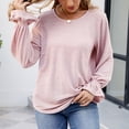 thumbnail image 4 of AXXD Pink Basic Tops for Women Sexy Casual Summer 2024 Solid Round Neck Loose T-shirt With Ruffled Long Sleeve Trendy Top, 4 of 8