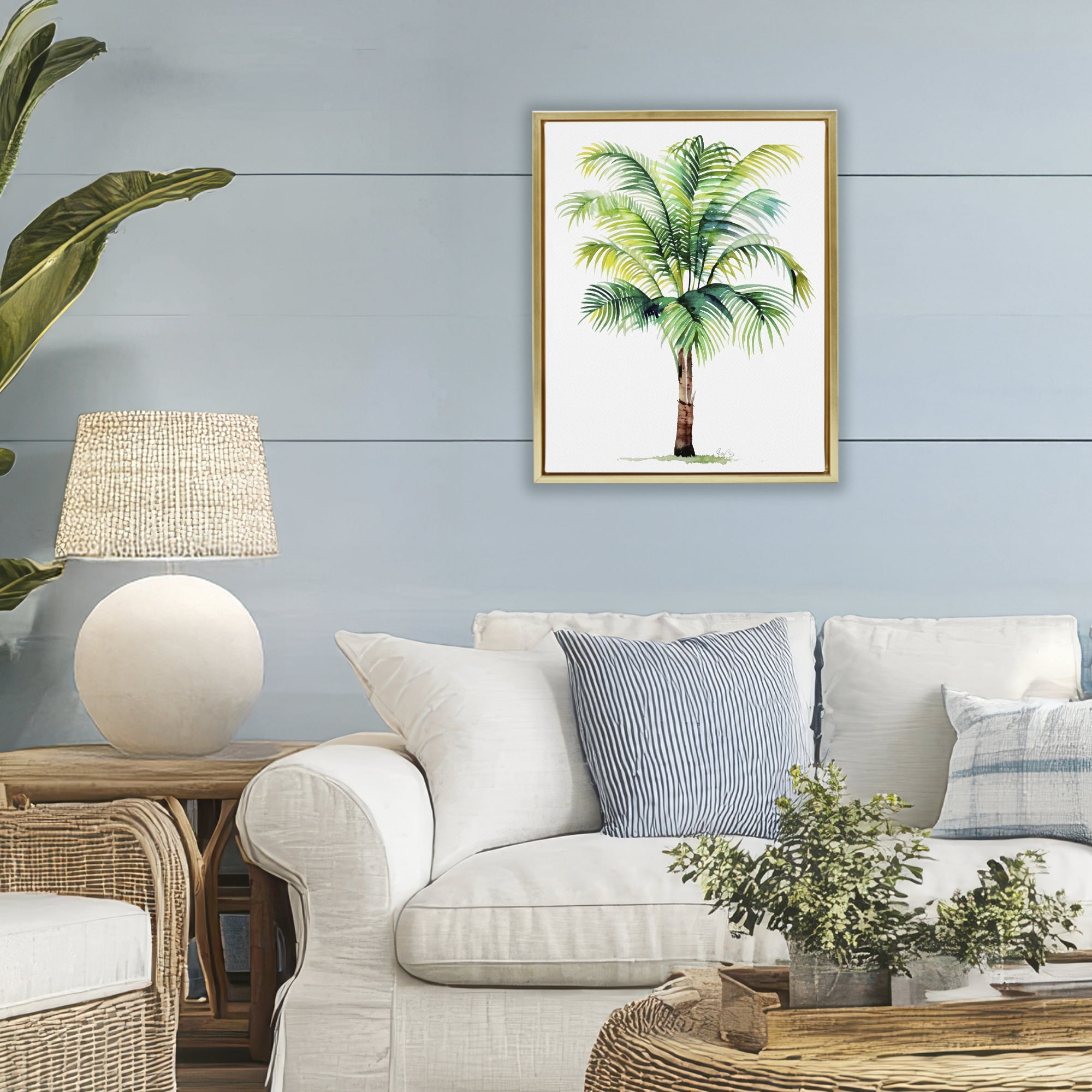 Stupell Industries Breezy Fronds Palm Gold Framed Floater Canvas Wall Art, design by Shelly Craig