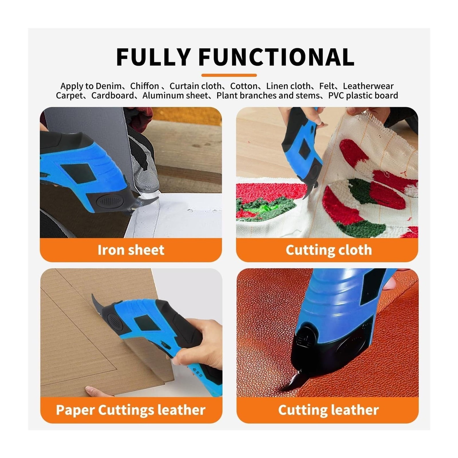 Super Scissors, Cardboard Cutter,Electric Box Cutter,Ultimate Cutting Tool for Home& Craft,Cordless Electric Scissors 2 Blades Included,Electric Scissors for Cutting Fabric, Cardboard & Plastic,orange