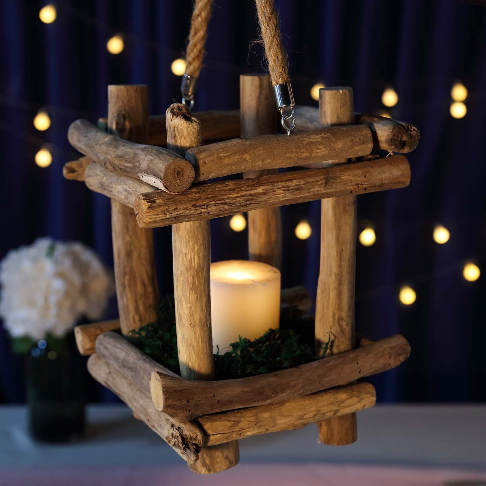12" Rustic Multipurpose Wooden Lantern Centerpiece Hanging Candle