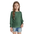 thumbnail image 2 of Posijego Girls' Spring Fall Tops Long Sleeve Shirts Crew Neck Smocked Cuffed Blouses Size 3-14 Years, 2 of 6