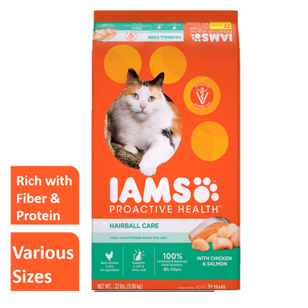 Iams Proactive Health Adult Hairball Care with Chicken & Salmon Dry Cat Food, 22