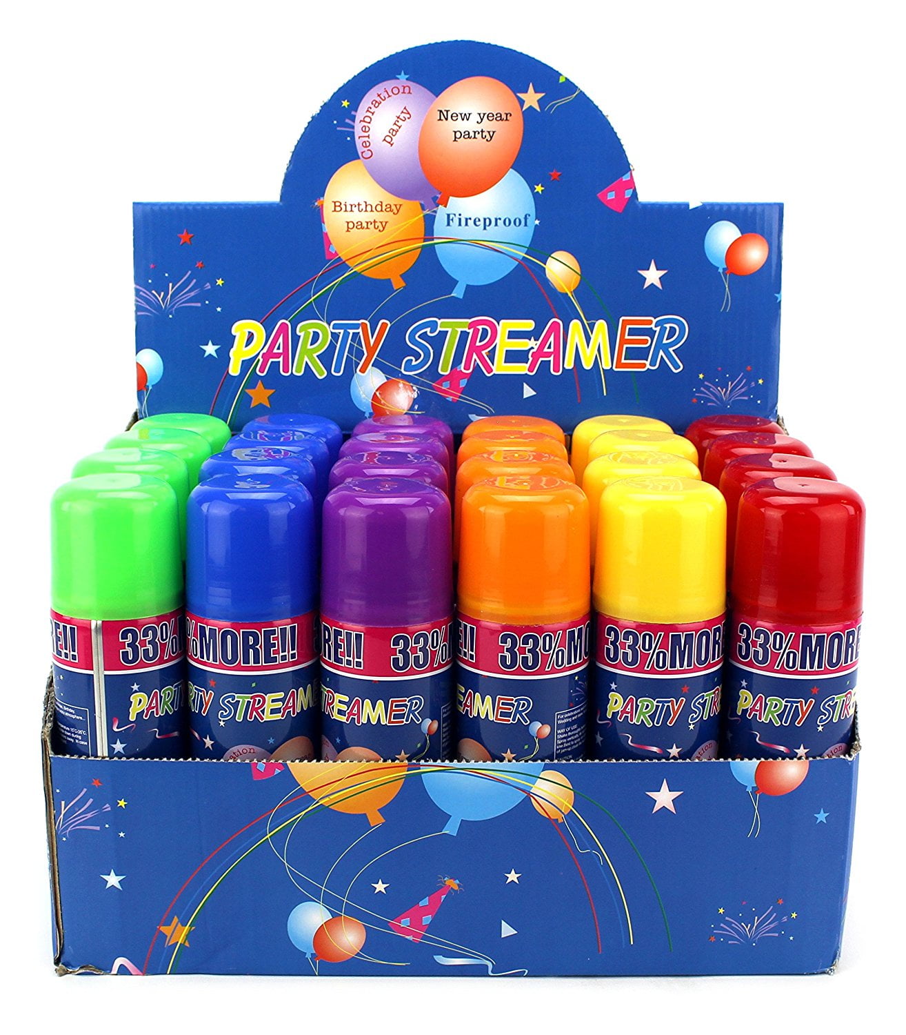 48 PCS 2 Boxes of 24 Party Streamer Spray String in Cans, Children's