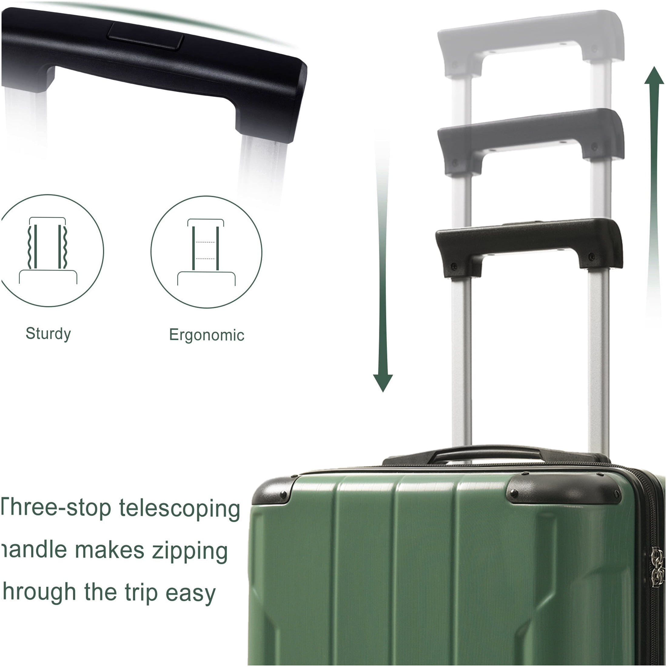 JERFIT 20-Inch Carry On Luggage with Spinner Wheels, TSA Lock & Packing Cubes, Hardshell ABS Suitcase for Travel, Blackish Green
