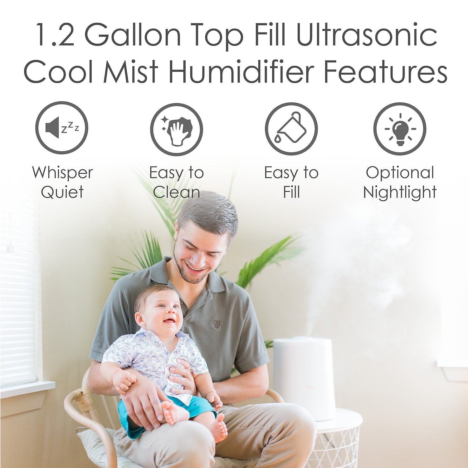 Crane 1.2 Gallon Cool Mist Top Fill Humidifier & Aroma Diffuser for Medium to Large Rooms