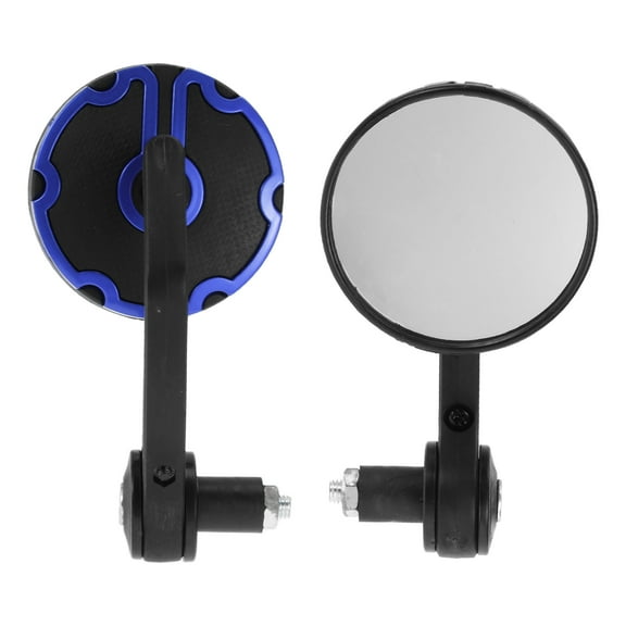 Unique Bargains 1 Set M8 Universal Motorcycle Rear View Mirrors Bar End Side Mirrors Mount Adjustable Aluminum Plastic Black Blue Round Shape