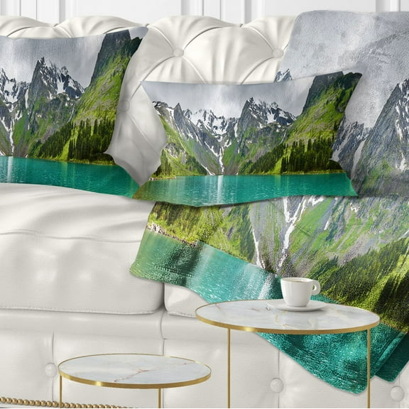 Designart Mountain Lake Panorama - Photography Throw Pillow - 12x20