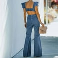 thumbnail image 5 of Plus Size Jumpsuit Women's Summer Denim Solid Color Sleeveless Ruffle Backless Slim Fit Jumpsuit Blue 10(XL), 5 of 9