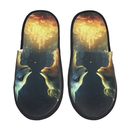 

Tideii Firefly Forest Fox for Home Indoor Cotton Slippers Autumn and Winter EVA Plush Slippers Household Supplies Unisex-Large