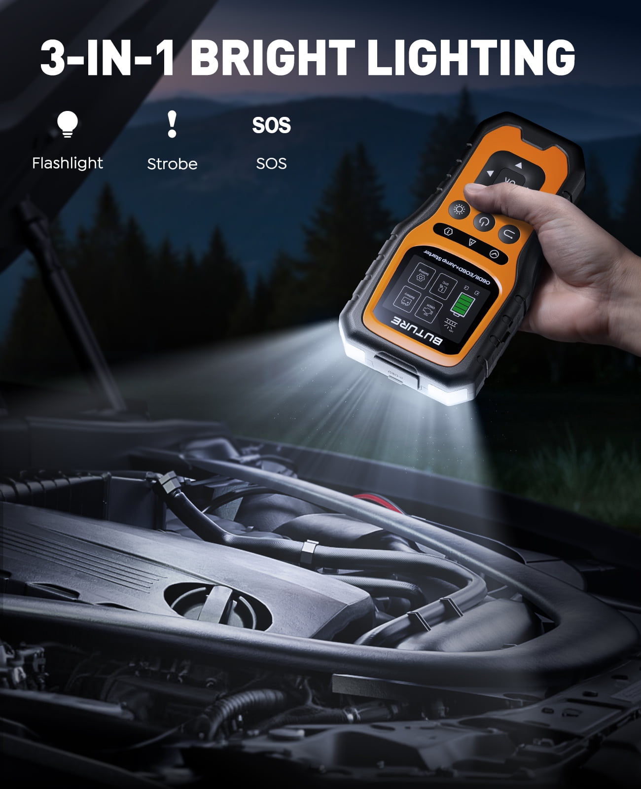 BUTURE 5000A Jump Starter with OBD2 Code Reader, 12V Battery Booster for All Gas & 10L Diesel Engines, Power Bank & LED Light