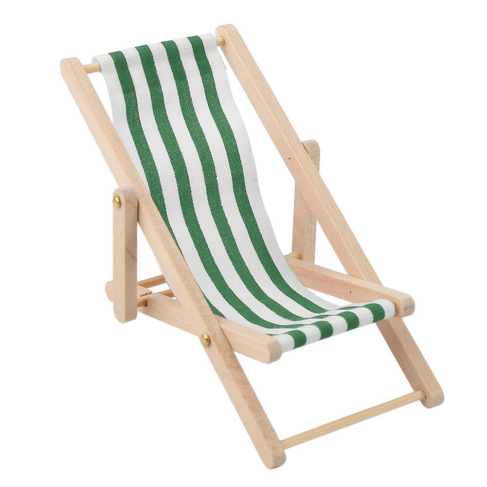 Beach Chair Miniature Wooden Lounge Decoration Pretend Play Furniture Toys 