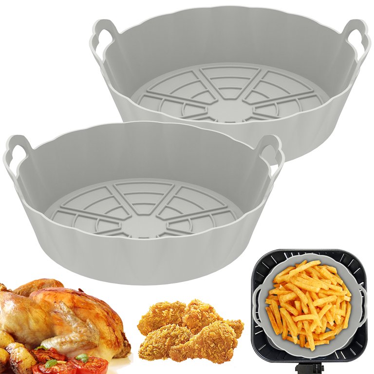 OROMYO 2Pcs Air Fryer Silicone Pot Reusable Air Fryer Silicone Basket Heat  Resistant BPA-Free Round Silicone Baking Pan Air Fryer Accessories Paper  Liners Replacement for Oven Microwave 