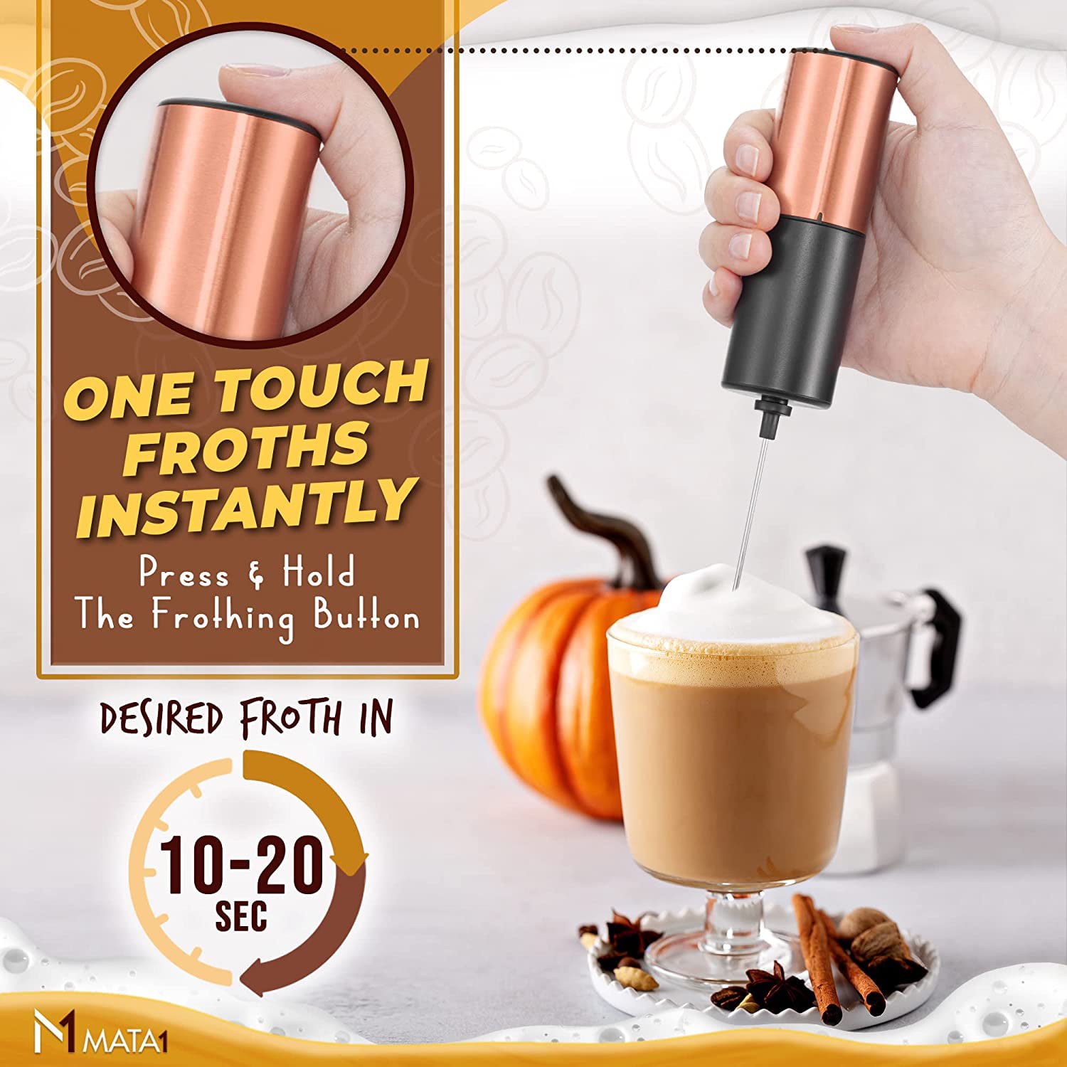 FRANIKAI Handheld Electric Milk Frother for Coffee with Stand