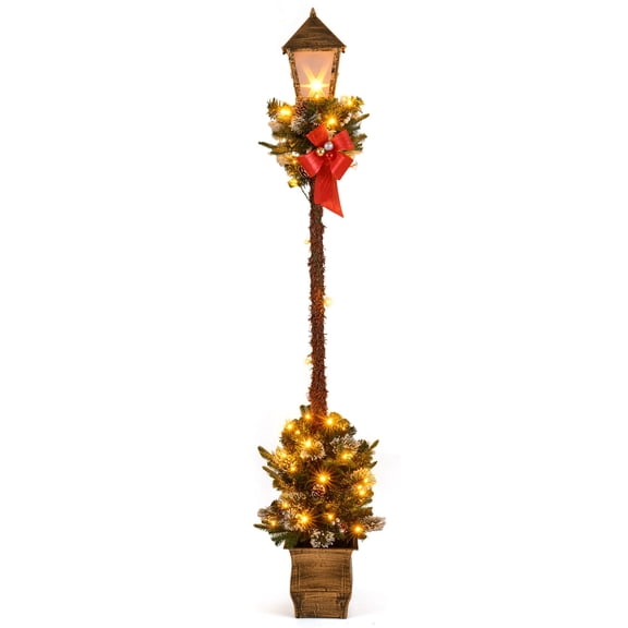 Costway 6.1 FT Christmas Pre-lit Street Lamp with Artificial Greenery,LED Lights for Porch