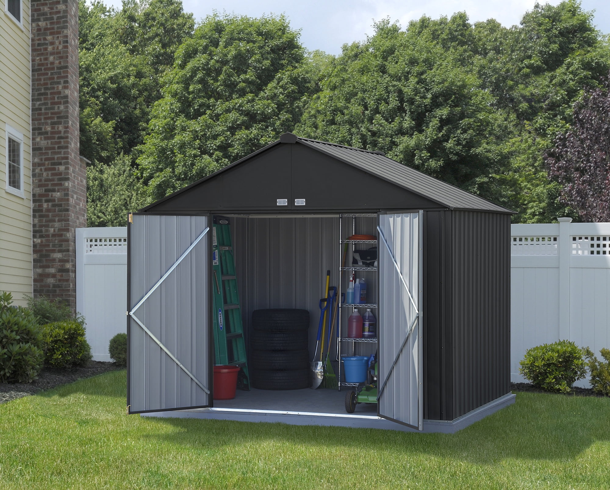 Ezee Shed Steel Storage 10 X 8 Ft. Galvanized Extra High Gable Charcoal