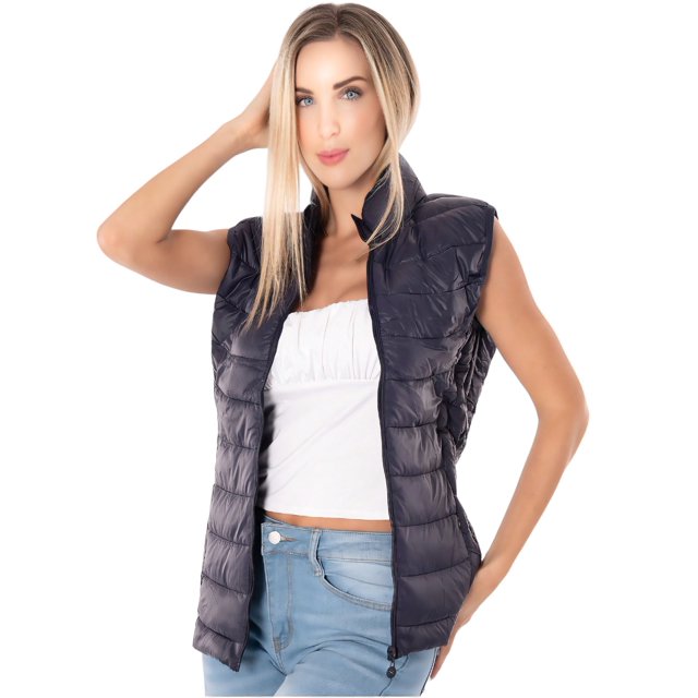 Chaleco Ligero Para Dama, Acolchonado Cuello alto, Ligero, Con Cremallera, Chaleco Basico Puffer Acolchado Para Dama