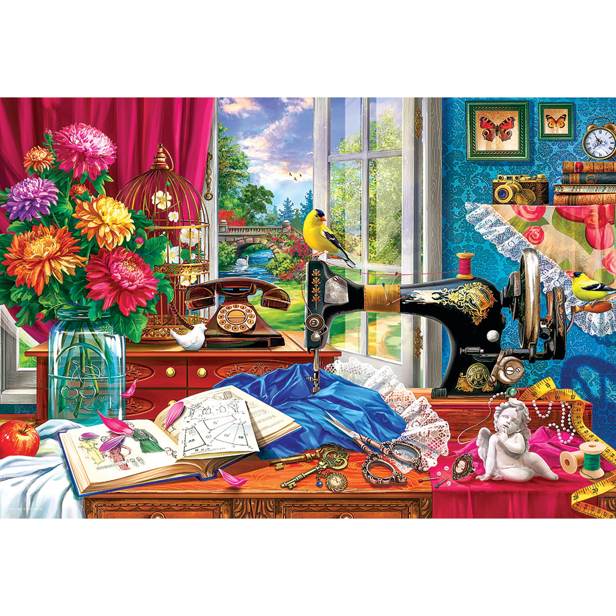 Eurographics: Puzzle Tin: Sewing Memories - 550 Piece Jigsaw - Collectible Decorative Vintage Sewing Machine Shaped Gift Tin, 13" x 19" Assembled