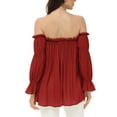thumbnail image 3 of Womens Semi Sheer Boho Peasant Long Sleeve Off the Shoulder Top, Red, Large, 3 of 6