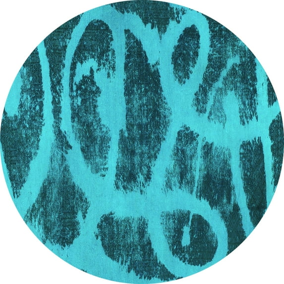 Ahgly Company Machine Washable Indoor Round Persian Turquoise Blue Bohemian Area Rugs, 6' Round
