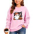 thumbnail image 2 of ZHOGXU Halloween Themed Girls Pumpkin & Ghost Print Pullover Sweatshirt Long Sleeve O Neck Top For Kids Fashion Streetwear,Pink,7-8 Years, 2 of 4
