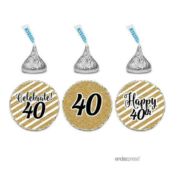Milestone Chocolate Drop Labels Trio, Fits Hershey's Kisses Party Favors, 40th Birthday, 216-Pack, Not Real Glitter