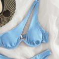 thumbnail image 4 of WIZUTIZ Ladies' Sexy Split Shoulder Steel Support Bikini Solid Color Two-piece Swimsuit Light Blue Reduced Price, 4 of 5