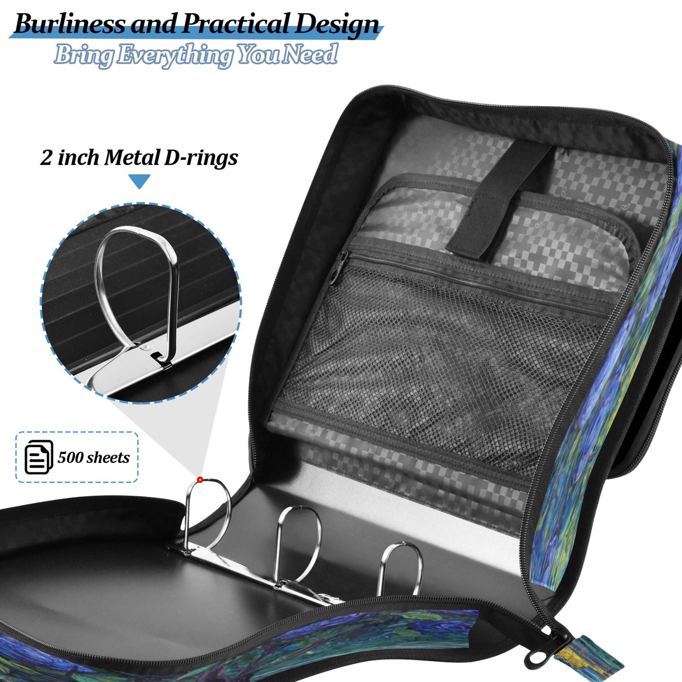 3 Ring Zipper Binder Stationery Organizer for Study Work Home Travel, All-Purpose File Folder Storage Bag for Daily Document Organization Midnight Rose Citadel