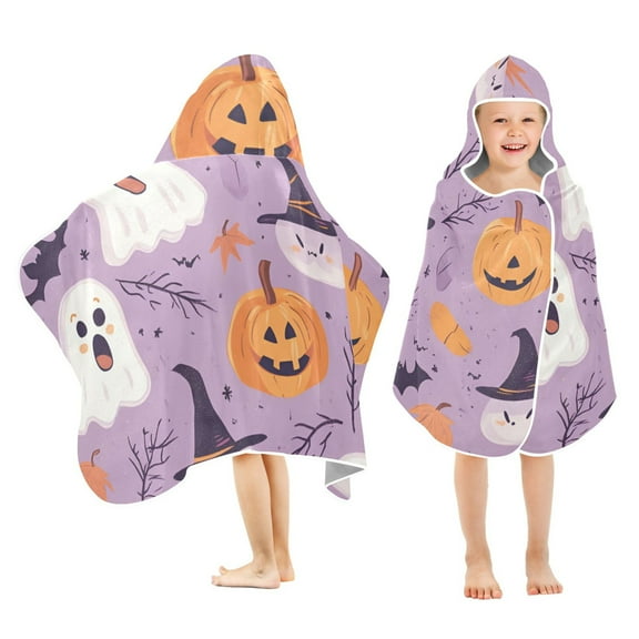 Yayeee Kids Hooded Towels Toddler Soft Absorbent Beach Bathing Wrap 50" x 23.5", Purple Cute Halloween