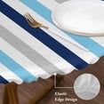 thumbnail image 3 of Navy Blue Stripe Round Tablecloth, Fitted Table Cover with Elastic for 45"-54" Round Tables, Ombre Geometric Grey Vertical Striped Table Cloth Outdoor Indoor Dinning Party Waterproof Tablecloths, 3 of 7