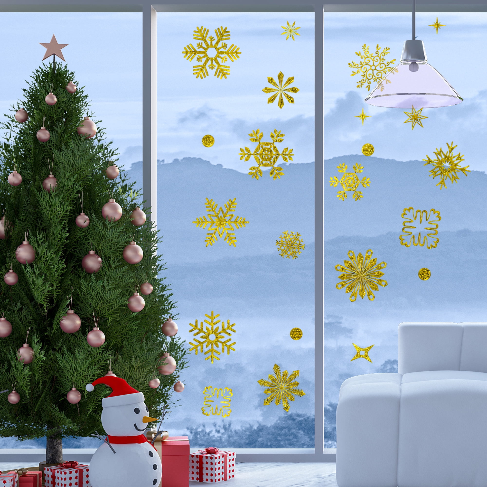Unique Bargains Snowflakes Static Stickers for Windows and Home Gold Tone