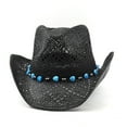 thumbnail image 2 of Straw Beach Cowboy Hat for Women Shapeable Brim Western Cowgirl Hat, Men Women Cowgirl Hat Hollowed Western Cap,Sun Protection Straw Hat Retro Beach Sun Hat for Outdoor Party, 2 of 7