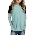thumbnail image 1 of Posijego Girls Striped Long Sleeve Shirts Kids Round Neck Color Block Tunic Tops Spring T-Shirts Size 4-14 Years, 1 of 6