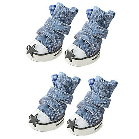 

Waterproof 4pcs/set Wear-resisting Autumn Winter Outdoor Anti-slip Casual Style Pet Denim Shoes Pet Booties Puppy Sneaker Dog Shoes BLUE 2