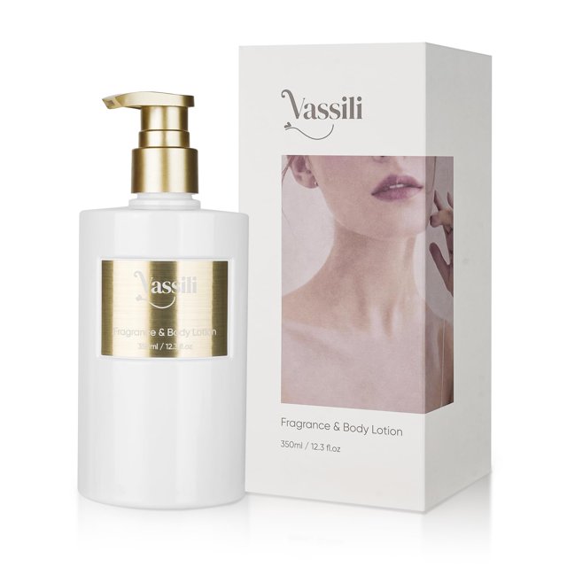 Vassili Loción corporal y crema reafirmante de la piel para todo tipo de piel Aroma de larga duración Calma y suaviza la loción hidratante para aliviar la piel seca (12.3 fl oz) -Sándalo
