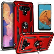 LG K51 Phone Case, With [Tempered Glass Screen Protector Included], STARSHOP Drop Protection Ring Kickstand Cover- Red