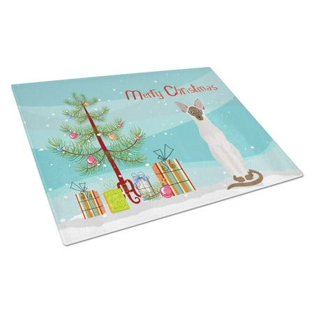 

Carolines Treasures CK4761LCB Colorpoint Shorthair Cat Merry Christmas Glass Cutting Board Large 12H x 16W multicolor