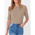 thumbnail image 5 of ANRABESS Womens Half Sleeve Tops Crewneck Shirts Basic Fit Tee Trendy 2026 Spring Summer Business Casual T-Shirts Light Khaki S, 5 of 7