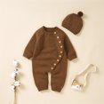 thumbnail image 2 of Otqutp Cute Bodysuits for Toddler Boy Girl Solid Knitted Sweater Baby Jumpsuit Romper Cotton Caps Hat Outfits Sets Clothes Elastic Waist 2PCS Fall Winter Clothes, 2 of 8