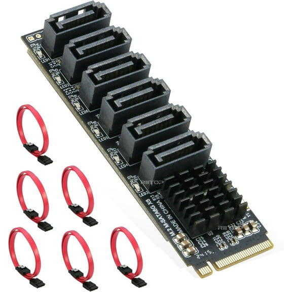 M.2 to SATA 3.0 Adapter [6-Port], RIITOP M.2 NVMe to 6 Ports SATA III Expansion Card Adapter 6Gbps with Chipset ASM1166