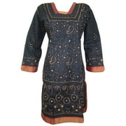 Mogul Indian Tunic Women's Cotton Hand Embroidered Kurta Kurti Peasant Dress