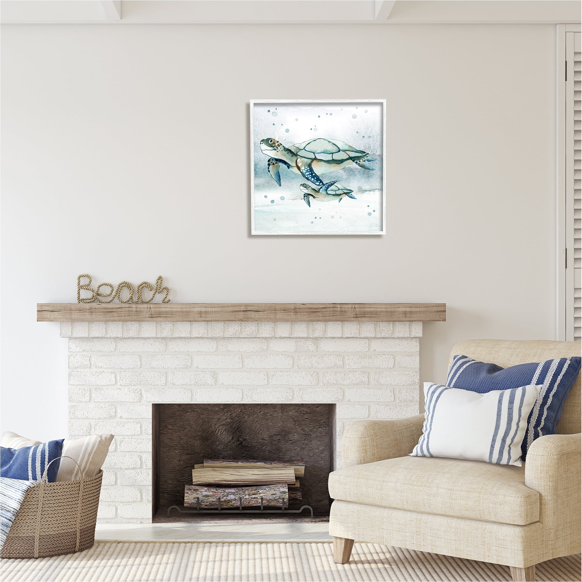 Stupell Industries Baby Sea Turtle Bubbles Animals & Insects Painting White Framed Art Print Wall Art, 24 x 24