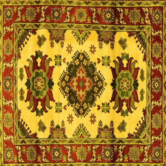 Ahgly Company Indoor Square Geometric Yellow Traditional Area Rugs, 7' Square