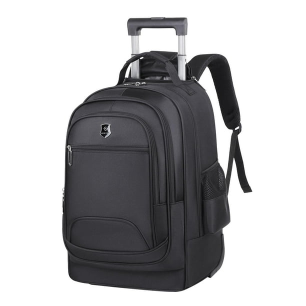 Mochila con ruedas, Maleta, bolsa de tela Oxford, mochila portátil con ruedas para ordenador portátil, mochila para ordenador para pasar la noche, , Negro