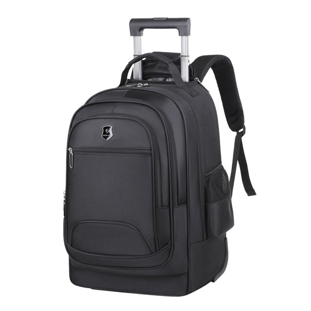 Mochila con ruedas, Maleta, bolsa de tela Oxford, mochila portátil con ruedas para ordenador portátil, mochila para ordenador para pasar la noche, , Negro