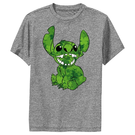 Boy's Lilo & Stitch Four-Leaf Clover Fill Performance Graphic Tee Charcoal Heather Medium