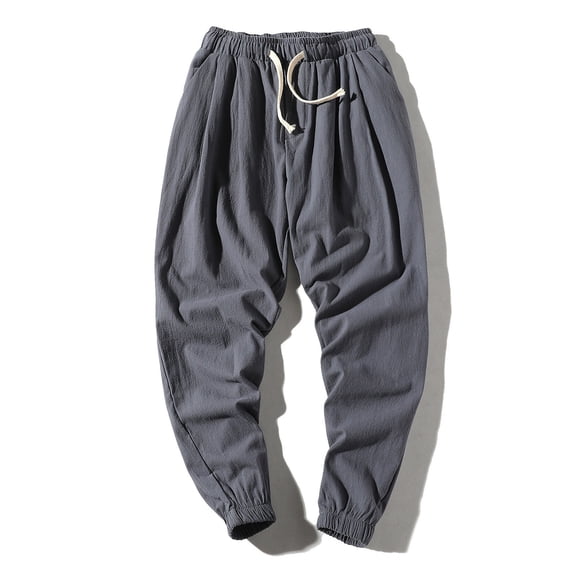 Men's Casual Pants Comfortable Loose Fit Harlan Nine Minute Trousers Breathable Summer Linen Lightweight Style for Every Occasion Mens Trousers Gym Joggers Khaki